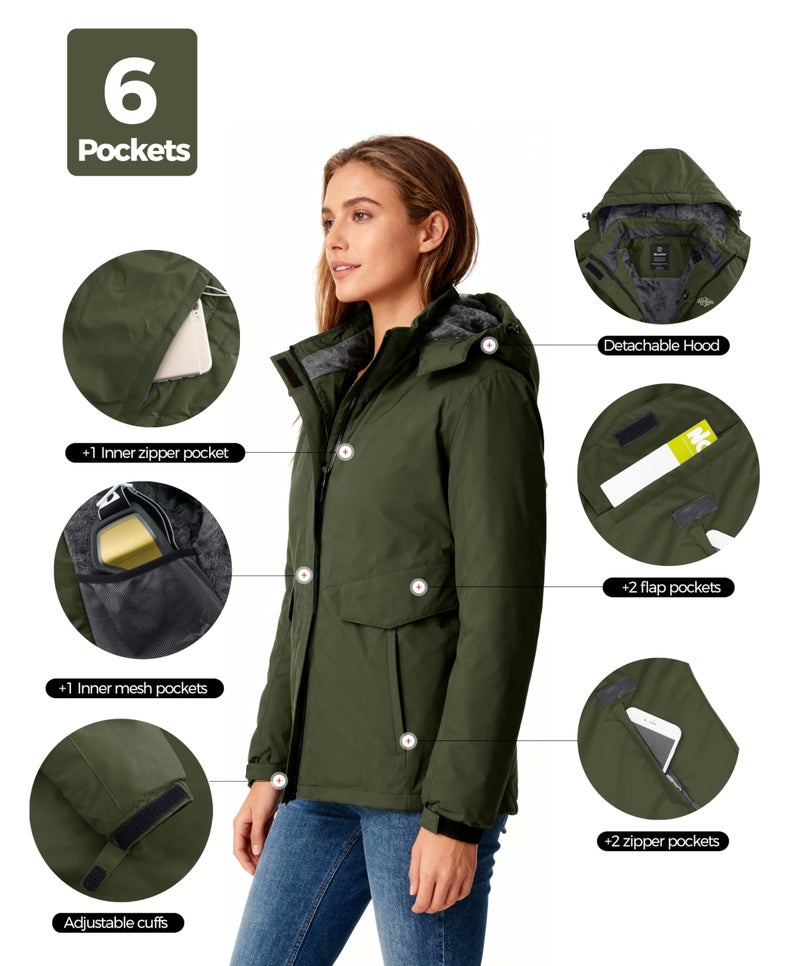 wantdo Women's Ski Jackets Warm Winter Snow Coat Waterproof Snowboarding Jacket Army Green L - Image 5